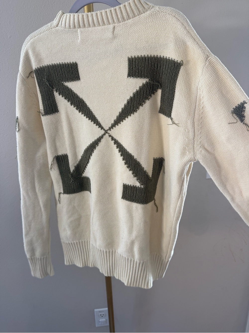 Off-White Reverse Arrow Diag Knit Crew Sweater 'White/Green